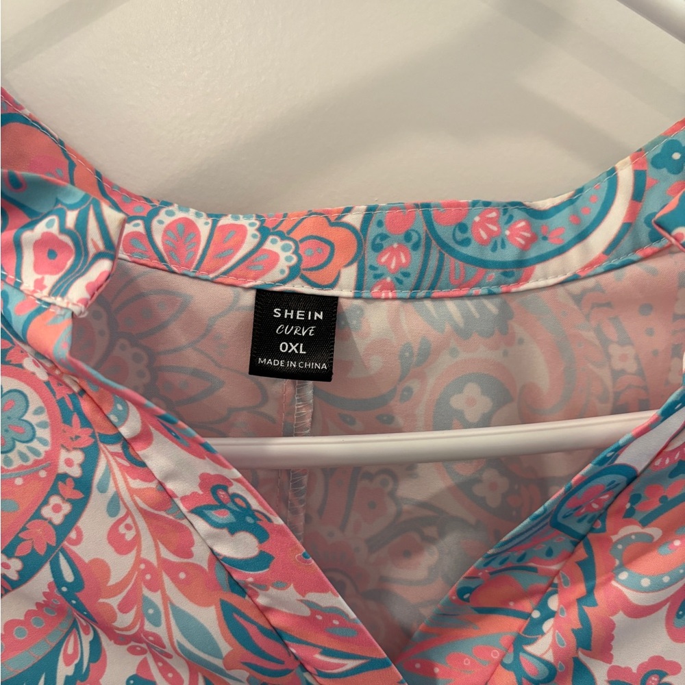 SHEIN Curve Floral Tunic - Pink and Blue